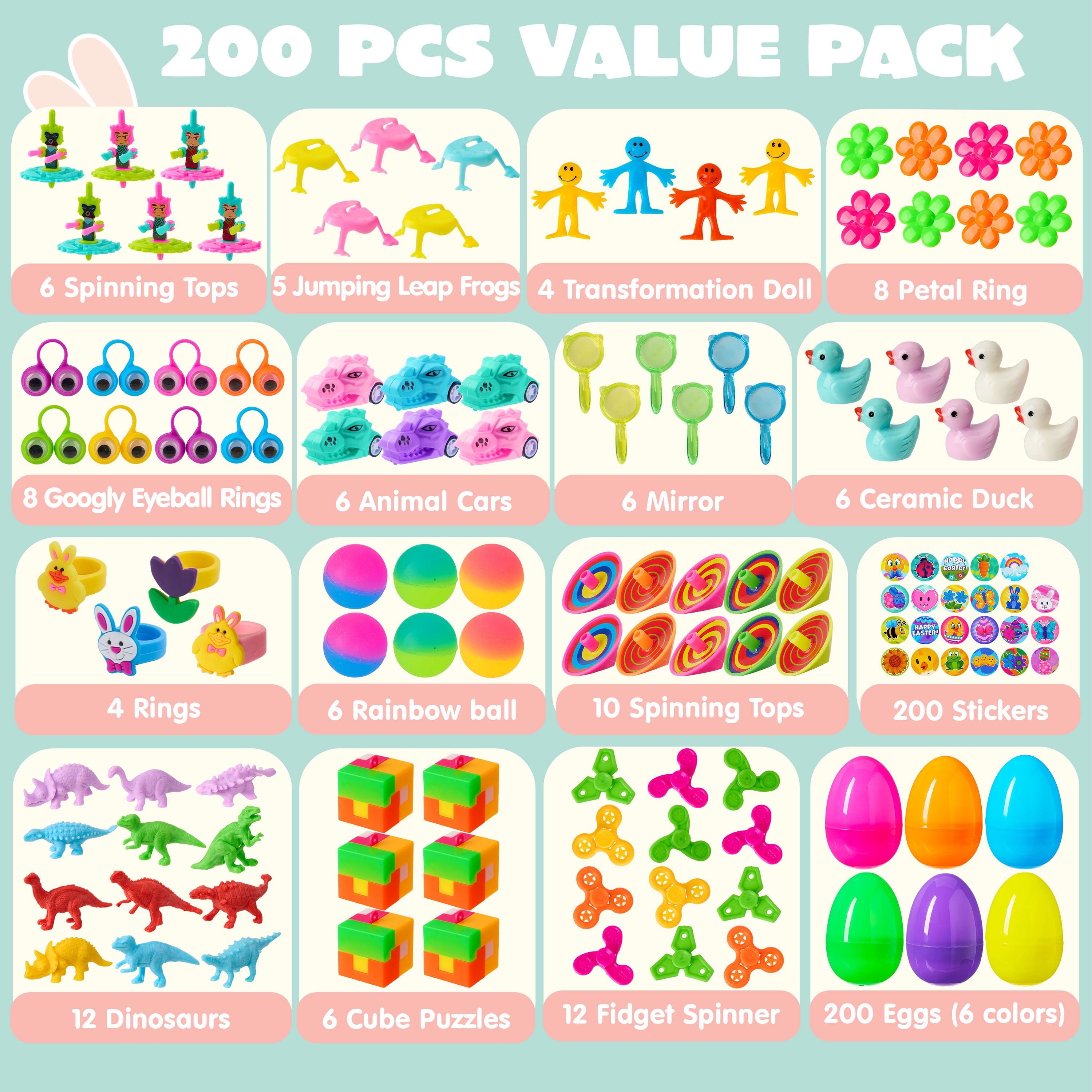 Joyfy 200 Packs Prefilled Easter Eggs with Assorted Toys,2.3" Easter Egg Bulk for Kids,Easter Eggs Hunt Events,Basket Stuffers Fillers,Classroom Prize Supplies