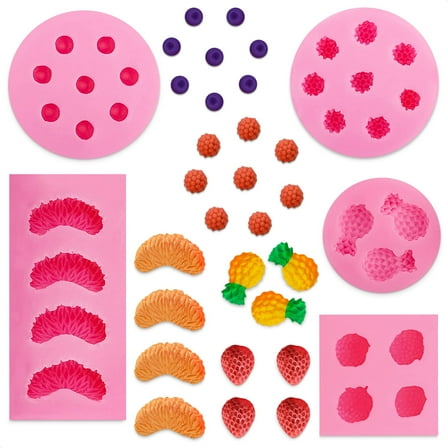 5 Pcs Fruit Snack Molds Silicone – Gummy Molds Silicone & Candy Mold Set with Pineapple, Orange Slice, Strawberry & Raspberry Shapes – Gummy Mold for Fun Homemade Gummies & Treats
