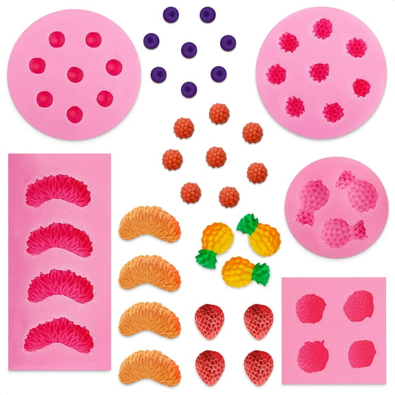 5 Pcs Fruit Snack Molds Silicone – Gummy Molds Silicone & Candy Mold Set with Pineapple, Orange Slice, Strawberry & Raspberry Shapes – Gummy Mold for Fun Homemade Gummies & Treats