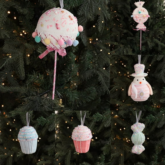 Adorno de árbol de Navidad de espuma Macaron - Colgante colgante azul verde rosa suave para decoración navideña