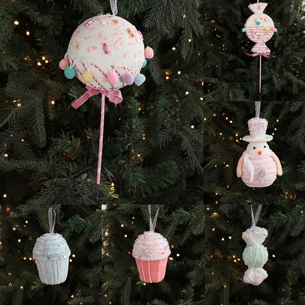 Adorno de árbol de Navidad de espuma Macaron - Colgante colgante azul verde rosa suave para decoración navideña