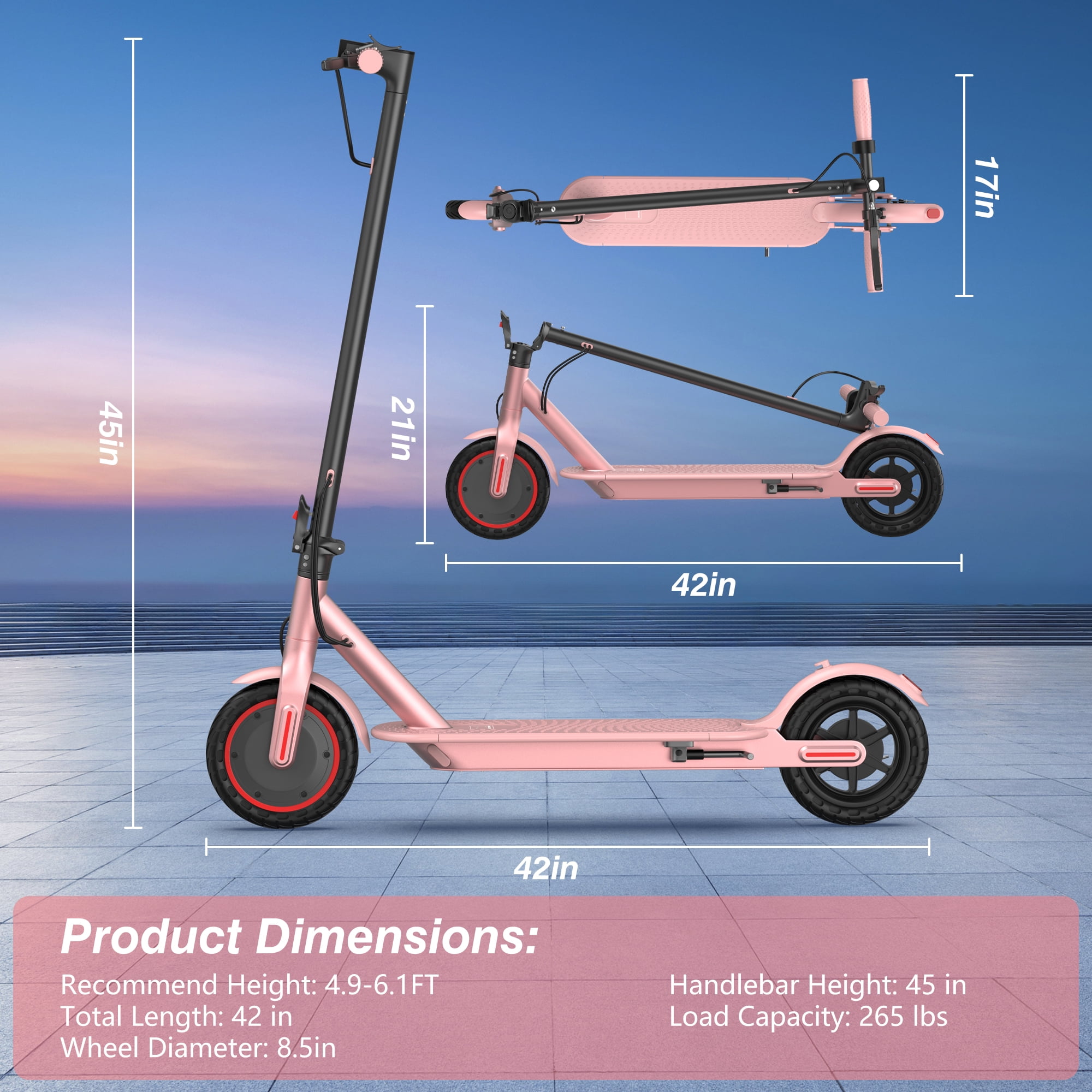 AOVOPRO PINK ES80 350W 8.5' Foldable Electric Scooter for Adults and Child, 21 Miles Range UL2272