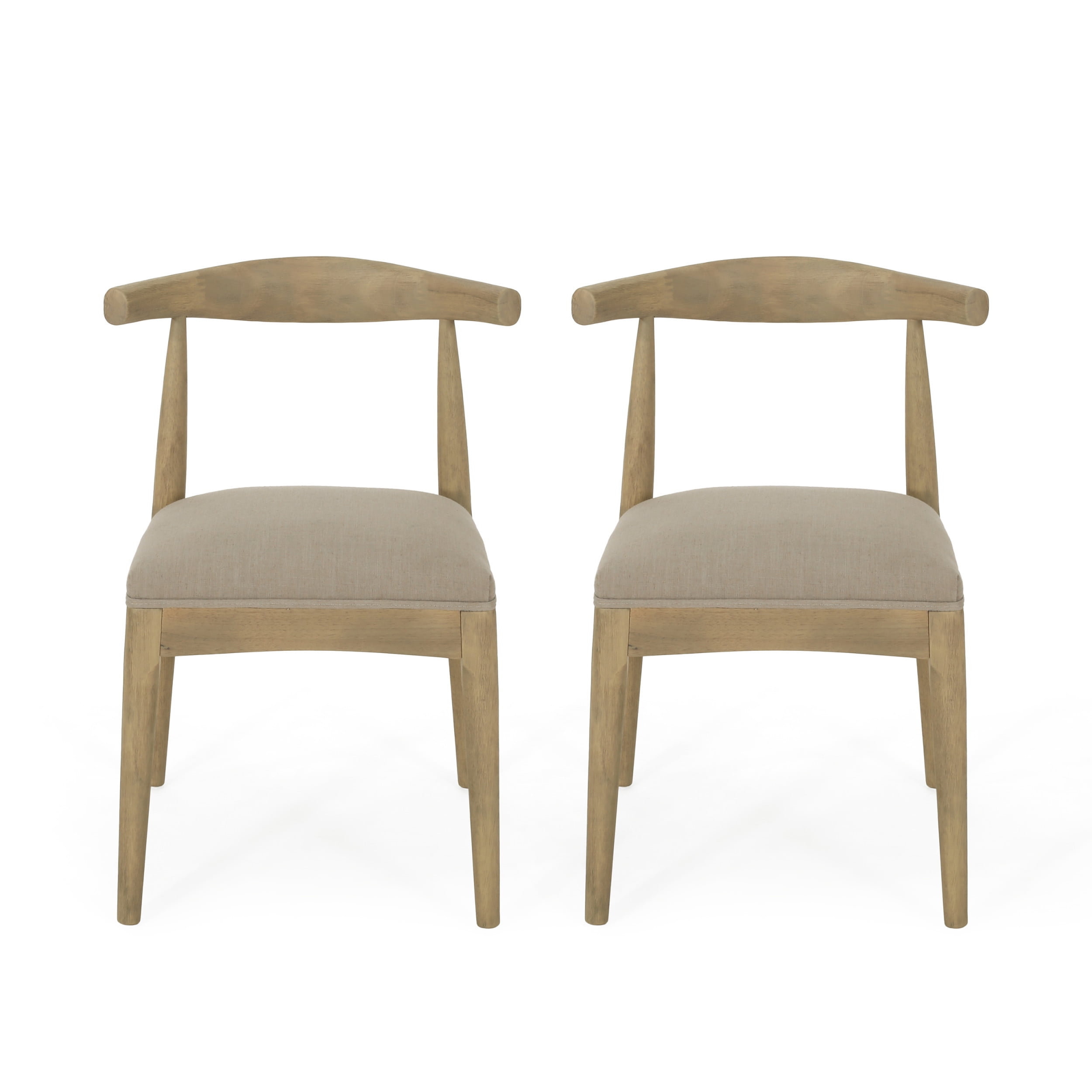 Noble House Cotterell Fabric and Wood Dining Chairs, Set of 2, Pebble Linen and Light Ash