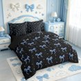 thumbnail image 2 of Manfei Blue Coquette Bow Knot 7-Piece King Bedding,Cartoon Bowtie Pattern King Bed in a Bag,Black Reversible, 2 of 7