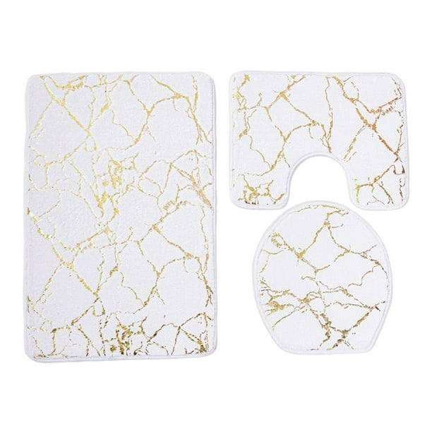 Juego de 3 alfombras de baño decorativas, antideslizantes, absorbentes de agua, suaves Blanco