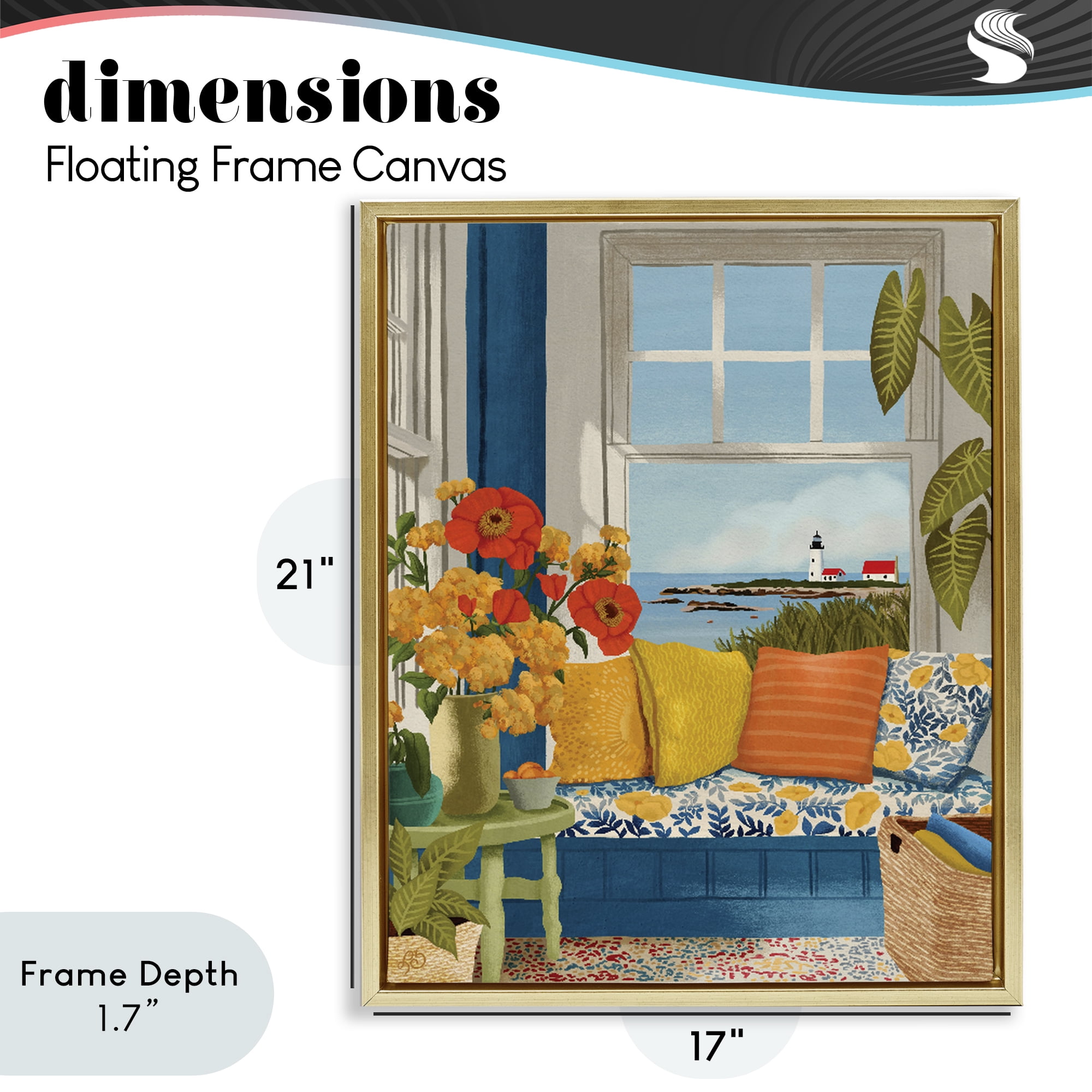 Stupell Industries Distant Lighthouse Window View Gold Framed Floater Canvas Wall Art, design by Lisa R Dumm