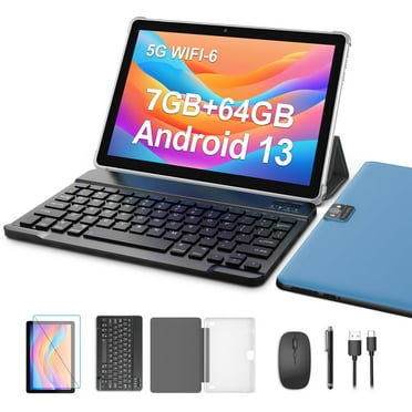Tablet 10 Inch Android 13 Tablet,WiFi 6 Tablets PC,64GB ROM 7GB RAM( Expand to 1TB),Quad-Core,5G Wi-Fi,Widevine L1,Bluetooth,Dual Camera,6000mAh,2 in 1 Tablet with Keyboard