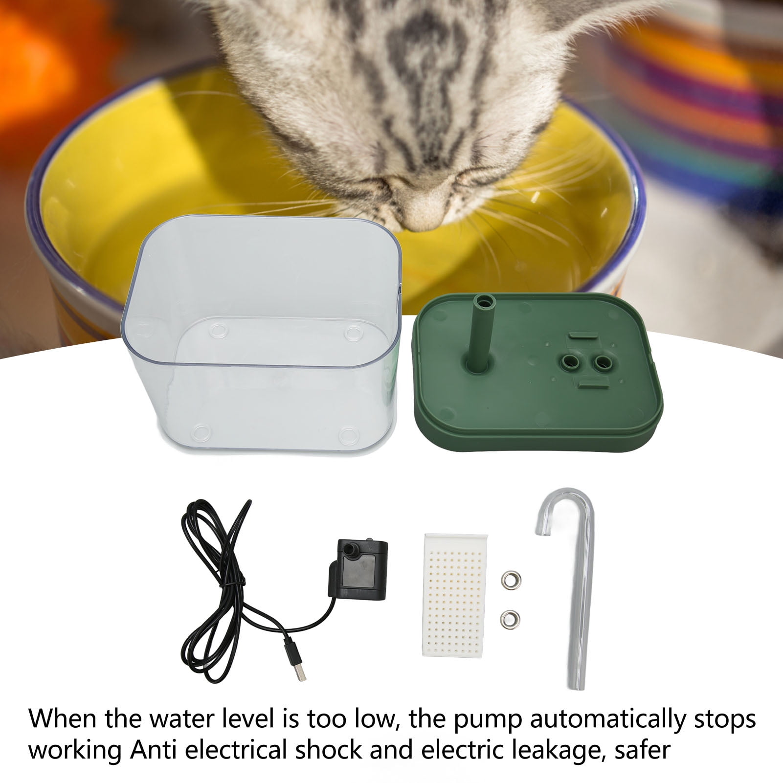 NFTIGB Cat Water Fountain Automatic Quiet USB Powered Transparent Pet Water Dispenser with Elbow Tube 1.5L / 50.72 oz Green Lid