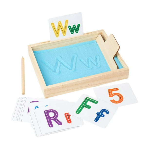Bandeja de arena Montessori, bandeja de arena premium, bandejas de escritura de arena de madera profunda para rastrear letras, números y dibujar en el Azul