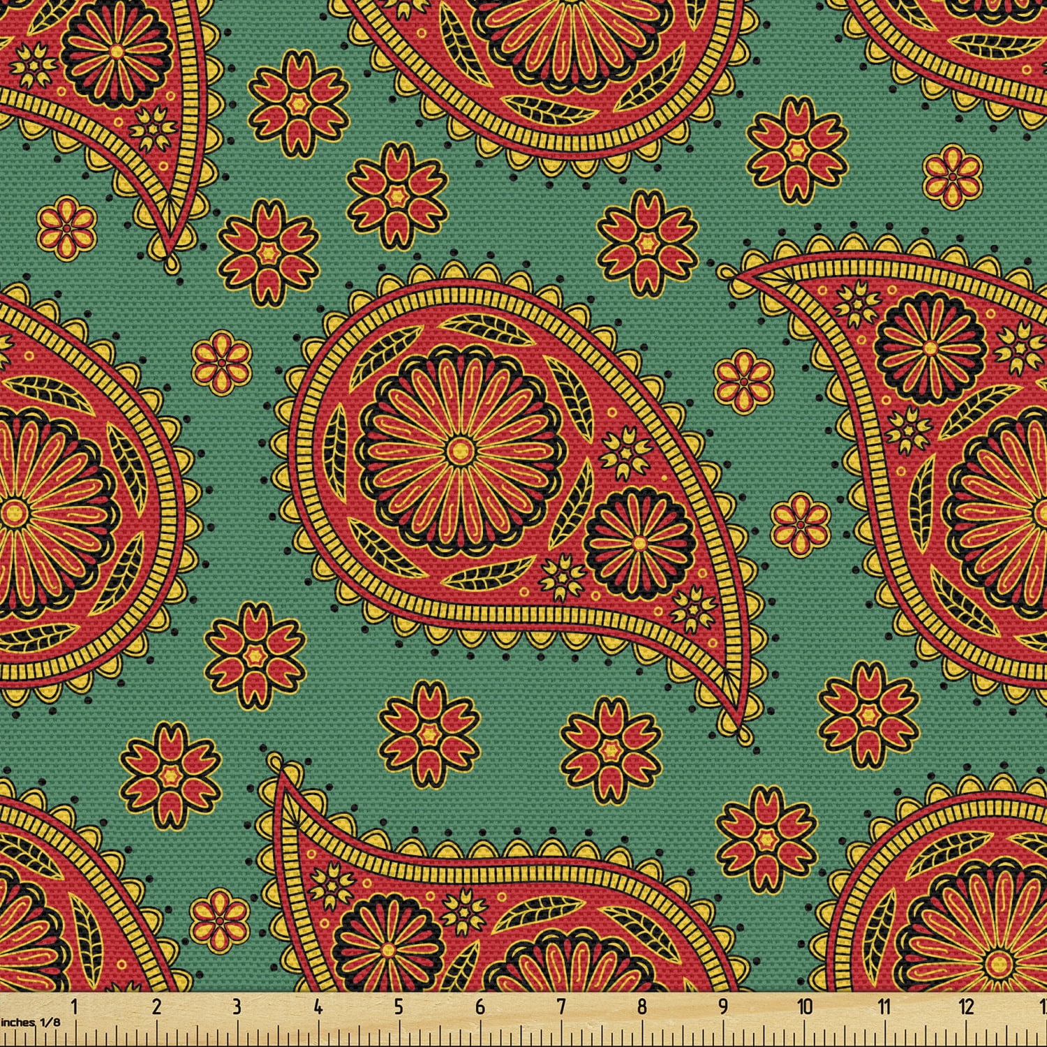 Paisley Fabric by the Yard, Pattern in Eastern Style Ornament with