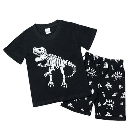 Bjutir Toddler Kids Boys Outfit Set Dinosaur Print Short Sleeve Crew Neck T-Shirt With Shorts Outfit Summer Casual Boys Set Size 4-5 Years Black