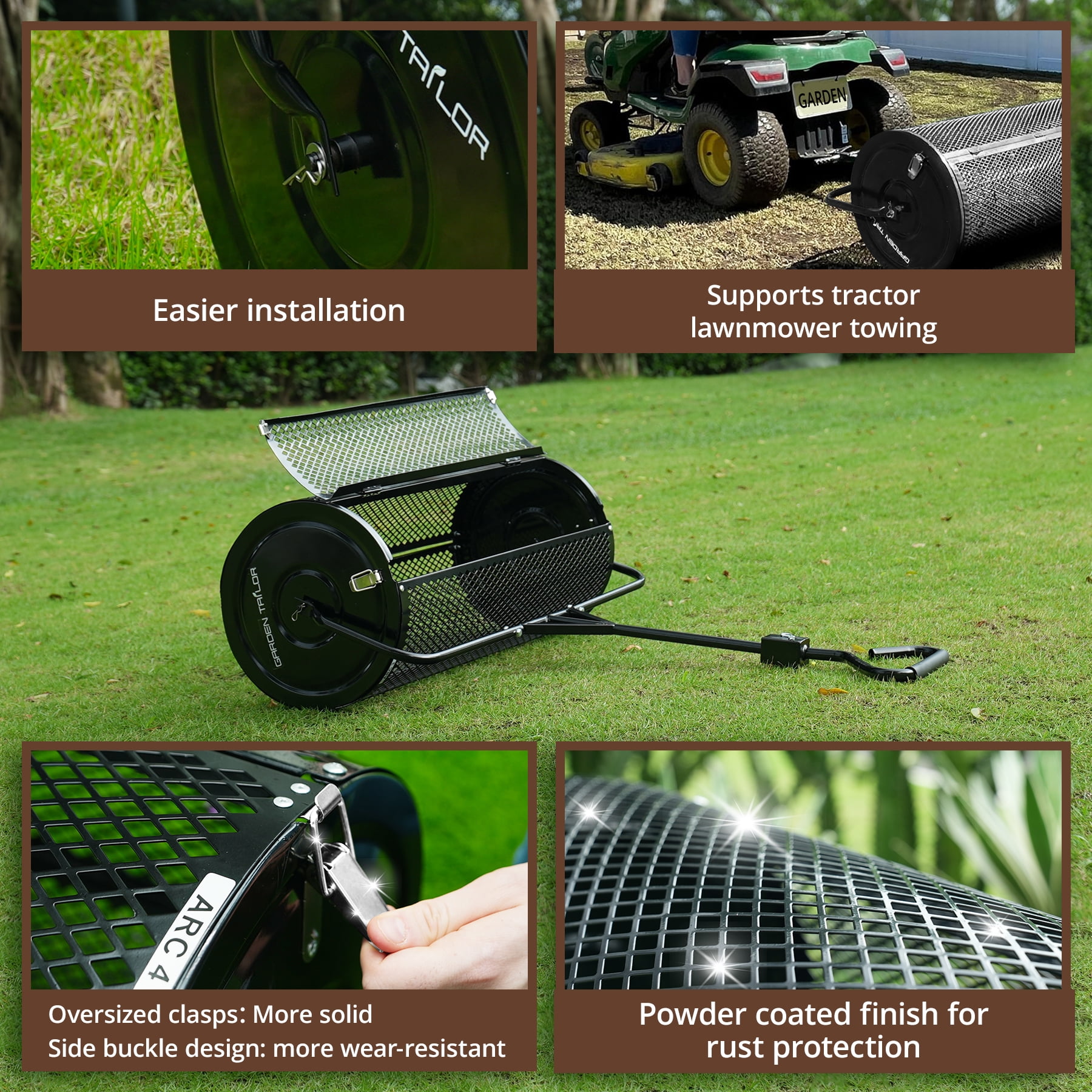 Garden Tailor 36-inch Towable Metal Mesh Roller  for Compost, Peat Moss, Top Soil, and Top Dressing with Installation Support Accessories