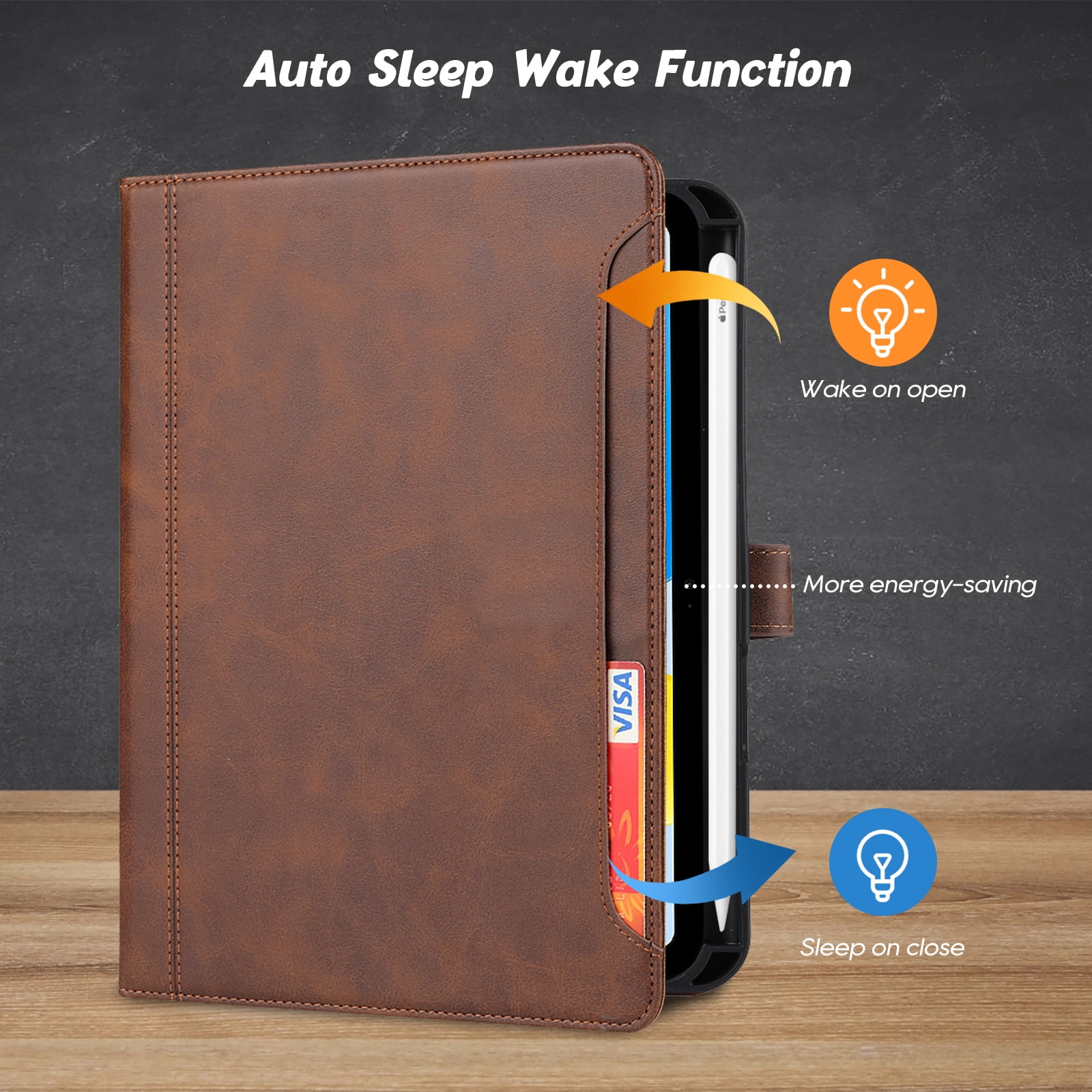 Flip Case for Apple iPad 11th 10th Generation 2025 2022 10.9", Pencil Holder Smart Cover Auto Sleep Wake Protective Documents Pocket Stand Snap Closure Case for iPad 11th 10th Gen 10.9 Inch, Coffee