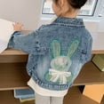 thumbnail image 2 of Goindgs Girls Bowboy Long Sleeve Coat Grl's Cartoon Rabbit Mesh Embroidery Cute Top Jeans Jacket Toddler Classic Dailywear Denim Coat Z-Green 11-12 T, 2 of 4