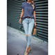 thumbnail image 5 of Tops Henley de Corta para Mujer, Cuello en V, Elegantes, Informales, de Corte Holgado, Azul, L, 5 of 6