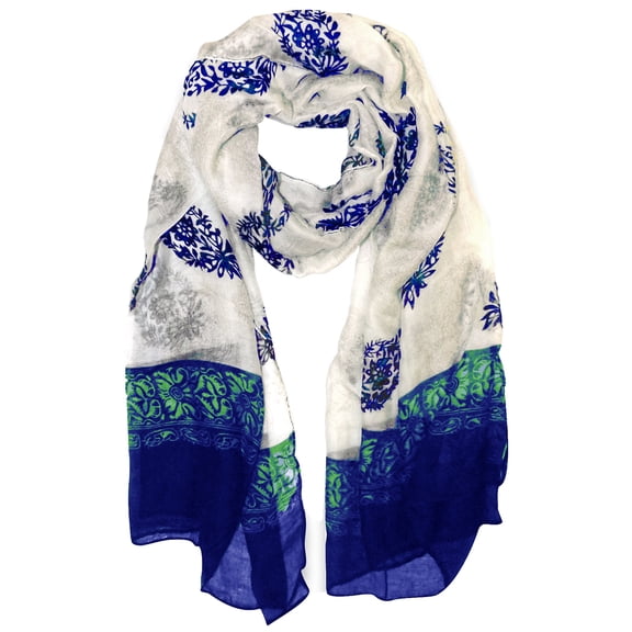 Peach Couture All Season Tribal Flower graphic print Paisley Lightweight Scarf - Blue and Green