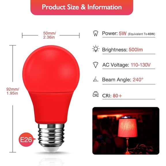 JINYUN-Blue Light Bulb, 5W (40W Equivalent), A50 E26 Base LED Blue Bulb, Party Decoration, Porch, Home Lighting, Holiday Lighting, Decorative Illumination, Non-Dimmable, 2 Pack