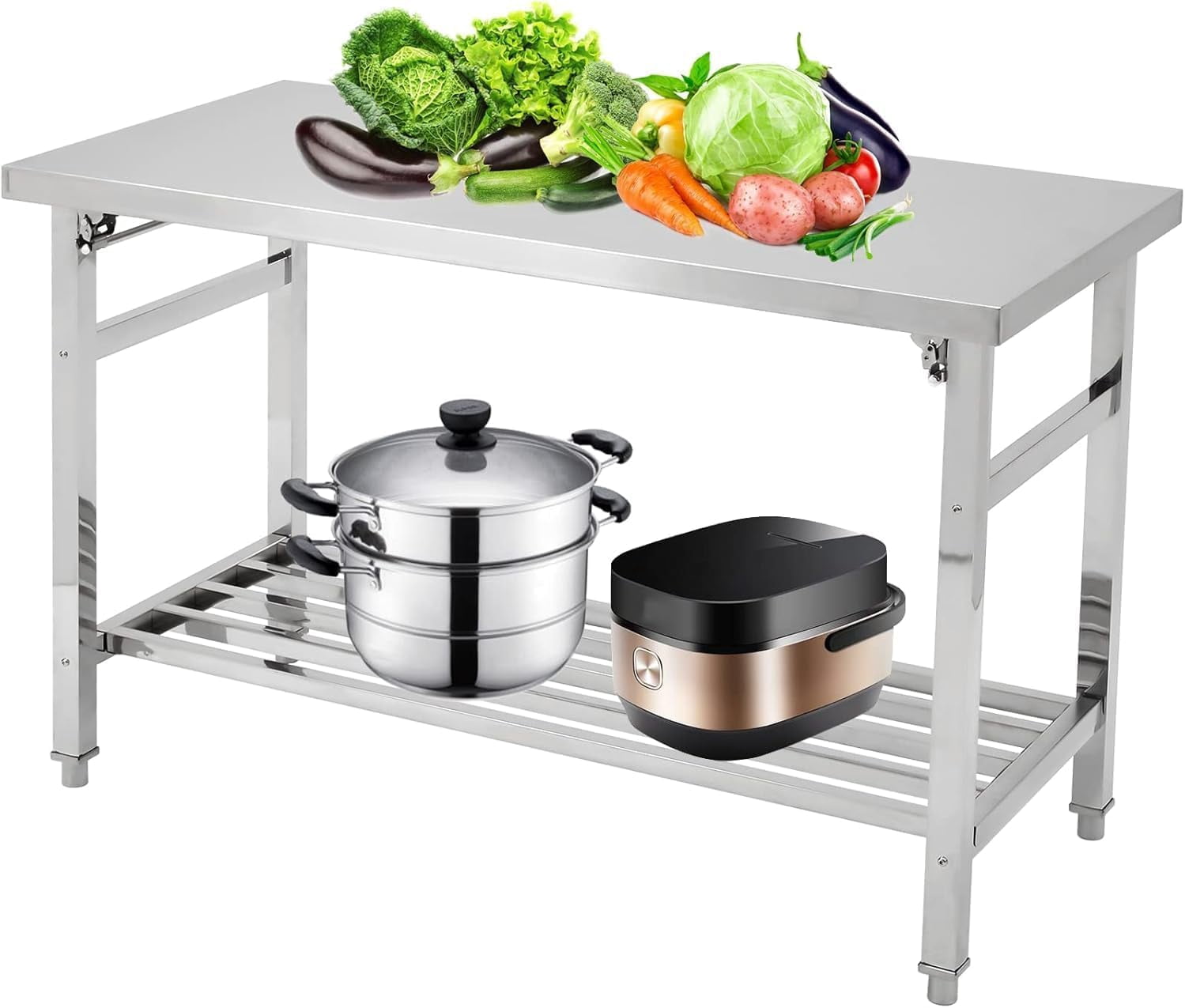 Collapse Metal Table Collapsible Stainless Steel Dining Table - Heavy Duty Double-Tier ...