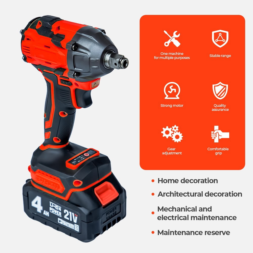 Electric Impact Wrench 1000Nm High Torque Impact Gun 1/2" Cordless Impact Wrench