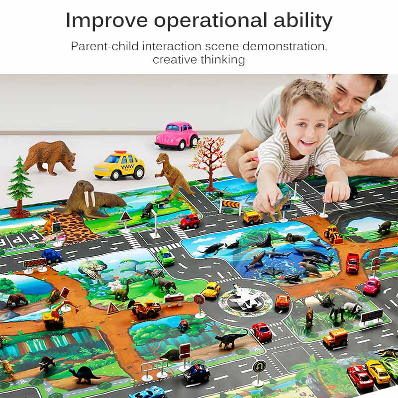 10 Toy Cars Play Mat Parking Map Set Traffic Map Rug Carpet Car Toy Kids Gift