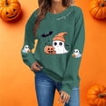 thumbnail image 4 of FAVIPT Halloween Sweatshirts for Women Ghost Pumpkin Cute Print Pullover Tops Long Sleeve Crew Neck Casual Sweatshirt Army Green,XS, 4 of 6