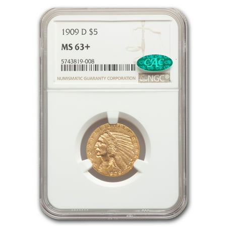 1909-D $5 Indian Gold Half Eagle MS-63+ NGC CAC