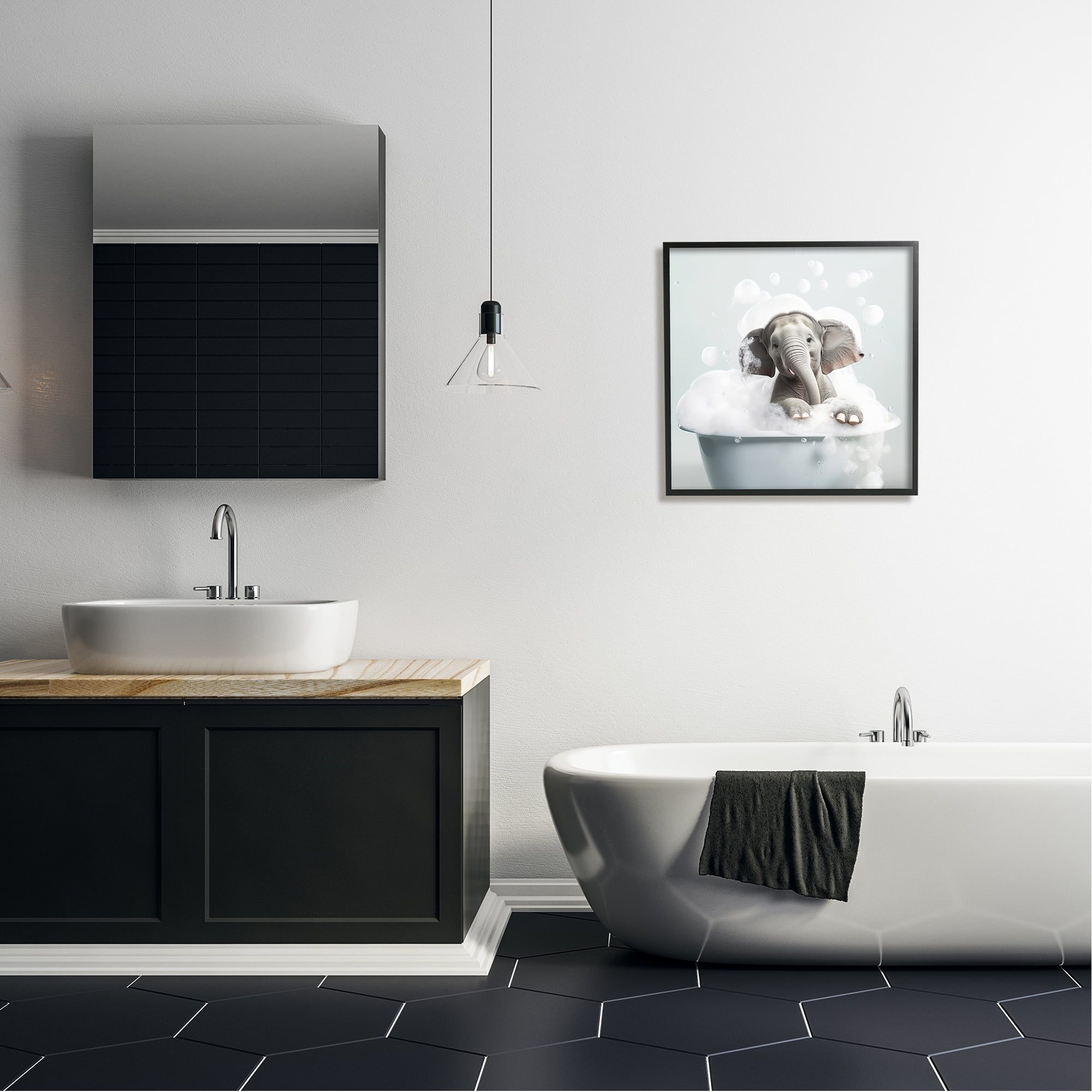 Stupell Industries Elephant Bubble Bath Animals & Insects Painting Black Framed Art Print Wall Art, 24 x 24