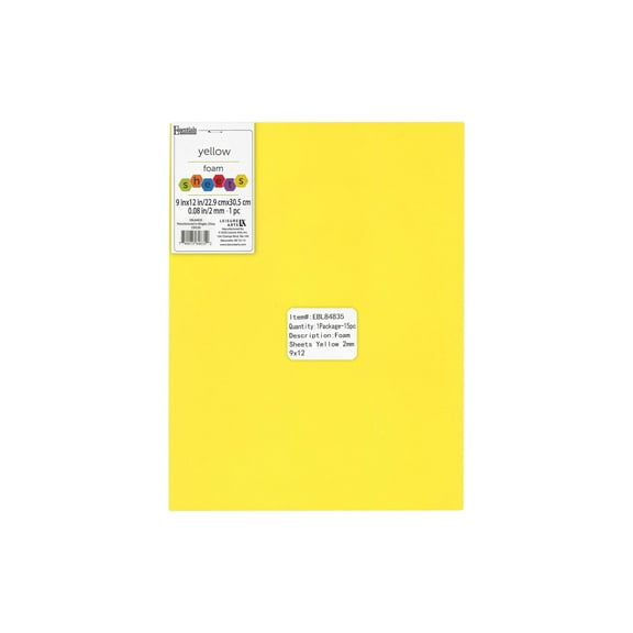 Essentials By Leisure Arts Arts Foam Sheet 9x12" 2mm Yellow 15pc