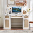 thumbnail image 6 of Joaxswe 56" Farmhouse Executive Desk with Drawers, Rattan Study Table with Adjustable Shelves, Boho Computer Desks for Bedroom, White, 6 of 7