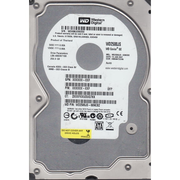 WD2500JS-60NCB2, DCM HBBANT2CHN, Western Digital 250GB SATA 3.5 Hard Drive