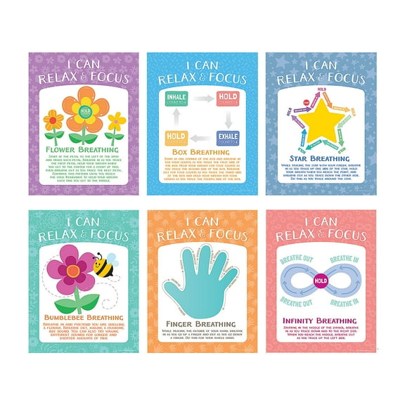 Fun Express 16" x 20 3/4" Social Emotional Learning Breathing Exercise Poster Set - 6 Pieces