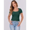 thumbnail image 3 of ANRABESS Short Sleeve Tops for Women Trendy Scoop Neck Summer Tops Shirts Ribbed Knit Slim Fitted Basic Tees Spring Casual Clothes Forest Green XS, 3 of 8