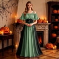 thumbnail image 4 of Huowey Women Halloween Witch Vampire Off Shoulder Gothic Dresses Elegant Cosplay Party Gown Short Sleeve Soft Trick Or Treat Dress,Green,S, 4 of 6