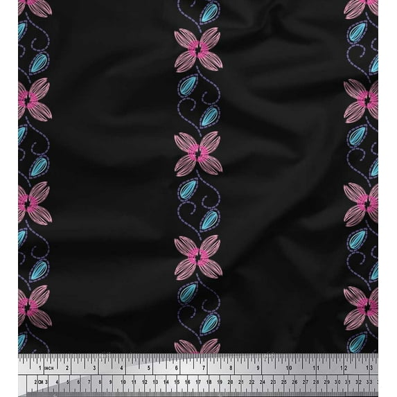Soimoi Modal Satin Fabric Leaves & Floral Hand Drawn Print Sewing Fabric Yard 42 Inch Wide