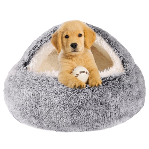 Cama para perros con capucha y nido lavable para perros o gatos pequeños, color gris