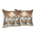 thumbnail image 3 of Ambesonne Cat Throw Pillow Cover Pack of 2, Funny Kittens in Hats at Sauna, 2 Pcs-18"x18", Pastel Brown and Pale Grey, 3 of 5