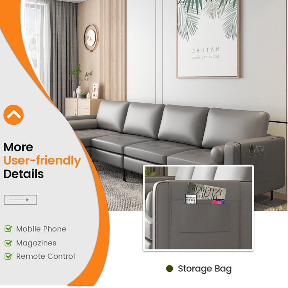 Finihen L-shaped Sectional Sofa Couch, Modular L-shaped 4-Seat Sectional Sofa with Reversible Chaise, for Living Room, Light Gray Finihen L-shaped Sectional Sofa Couch, Modular L-shaped 4-Seat Sectional Sofa with Reversible Chaise, for Living Room, Light Gray
