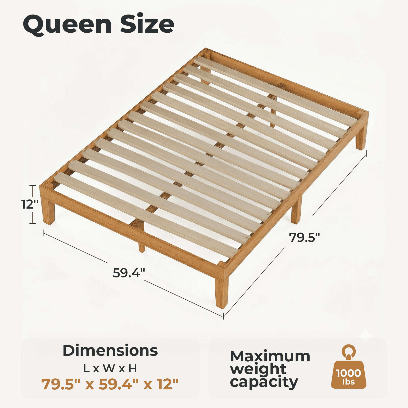 Alvantor Solid Wood Platform Bed Frame, Natural Pine, No Box Spring Needed, Underbed Storage – Twin, Full, Queen, King