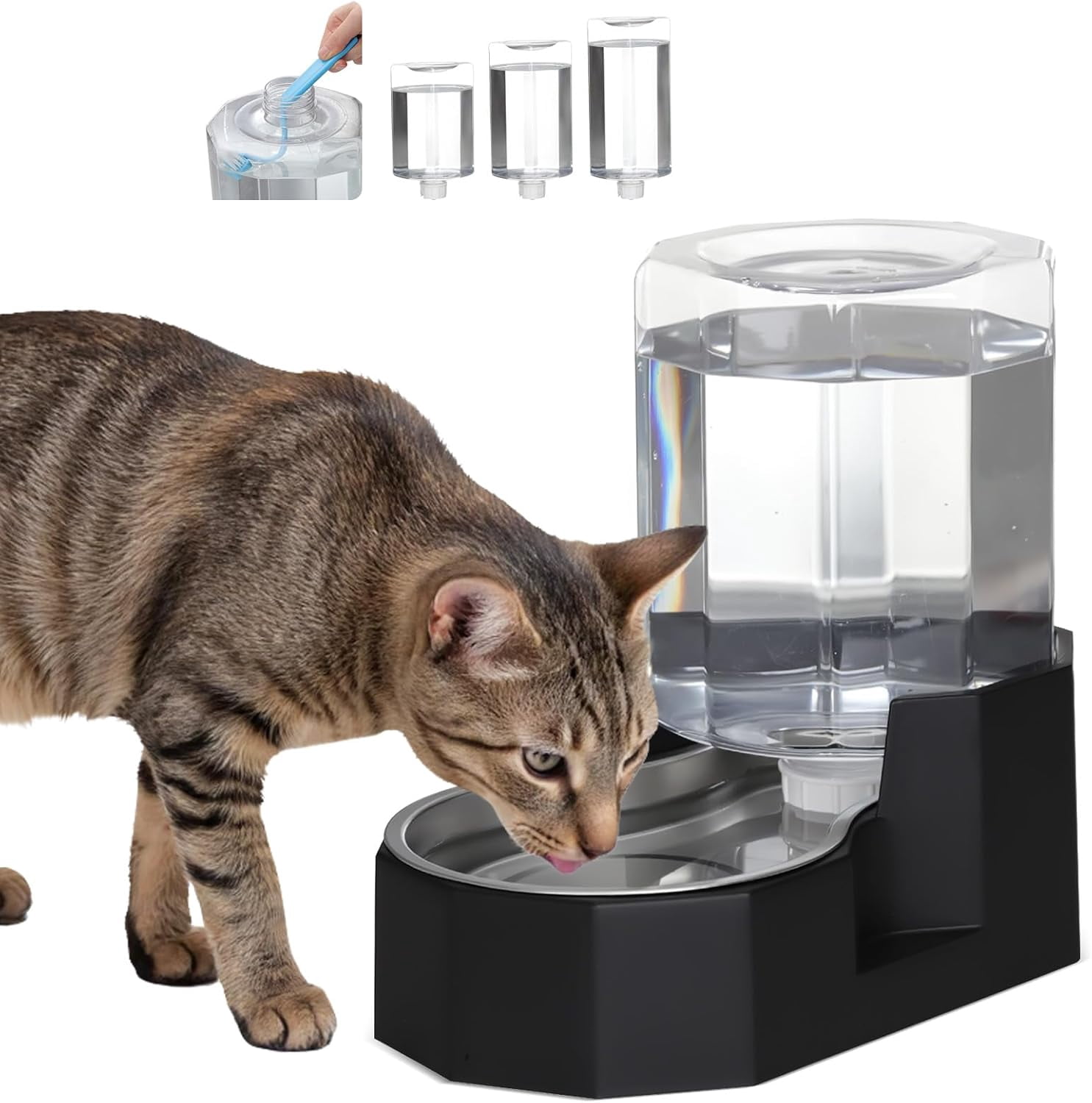 Dog Water Bowl Dispenser: 6L Large White Gravity Stainless Steel Bowl - Without Filter - Pet Feeder for Pets Indoor/Outdoor Use by Owners