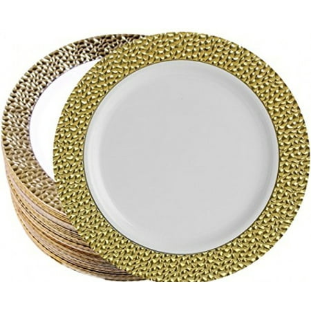 Special Treat Plate PartyPom Heavy Weight Disposable Embossed and White Plastic like China Plates for Wedding, Party, Special Occasion, 10.25 Inches, 40 Count ()
