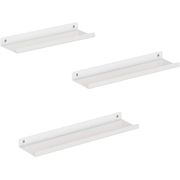 Set of 3 Wall Shelves, Metal Floating Shelves, Wall-Mounted Shelving, White ULFS012W01