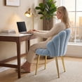 thumbnail image 2 of Ktaxon Vanity Makeup Chair with Teddy Velvet, Shell Design Accent Desk Chair with Lumbar Pillow and Gold Legs, Office Seating for Women Blue, 2 of 9