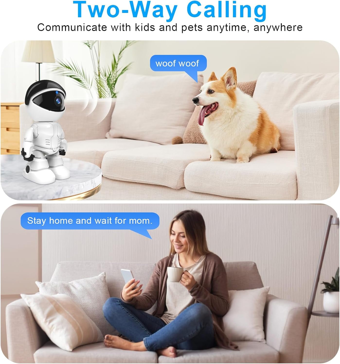 Indoor Camera 2K 5G/2.4Ghz WiFi Home Security, Baby/Pet/Robot Camera with Phone App Motion Detection, Color Night Vision, Siren Alarm, Two-Way Talk, Human Detection