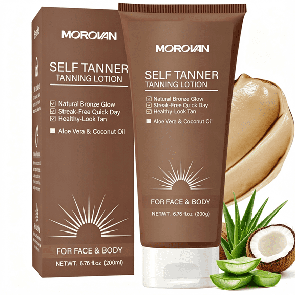 MOROVAN Self Tanning Lotion with Aloe Vera and Coconut Oil Natural Bronze Body Tanner 6.76 fl oz