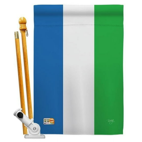 Breeze Decor BD-CY-HS-108306-IP-BO-D-US15-BD 28 x 40 in. Sierra Leone Flags of the World Nationality Impressions Decorative Vertical Double Sided House Flag Set with Pole Bracket & Hardware