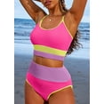 thumbnail image 5 of Eytino Women's High Waist Bikini Set Color Block Swimsuit 2025 Summer Beach Scrunch Ribbed Bathing Suit Swim Suit Swimwear Rose Red XL, 5 of 6