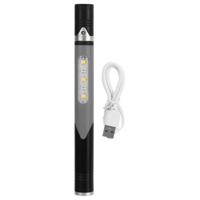 Linterna LED 3 fuentes de luz 4 engranajes de luz carga USB IPX4 lámpara de pluma portátil impermeable con clip para bolígrafo para médico enfermera gris