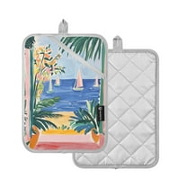 Yayeee Pot Holders Kitchen Heat Resistant with Pocket 7"x9.8" Cotton Oven Cooking Hot Pads, Seaside Leaves
