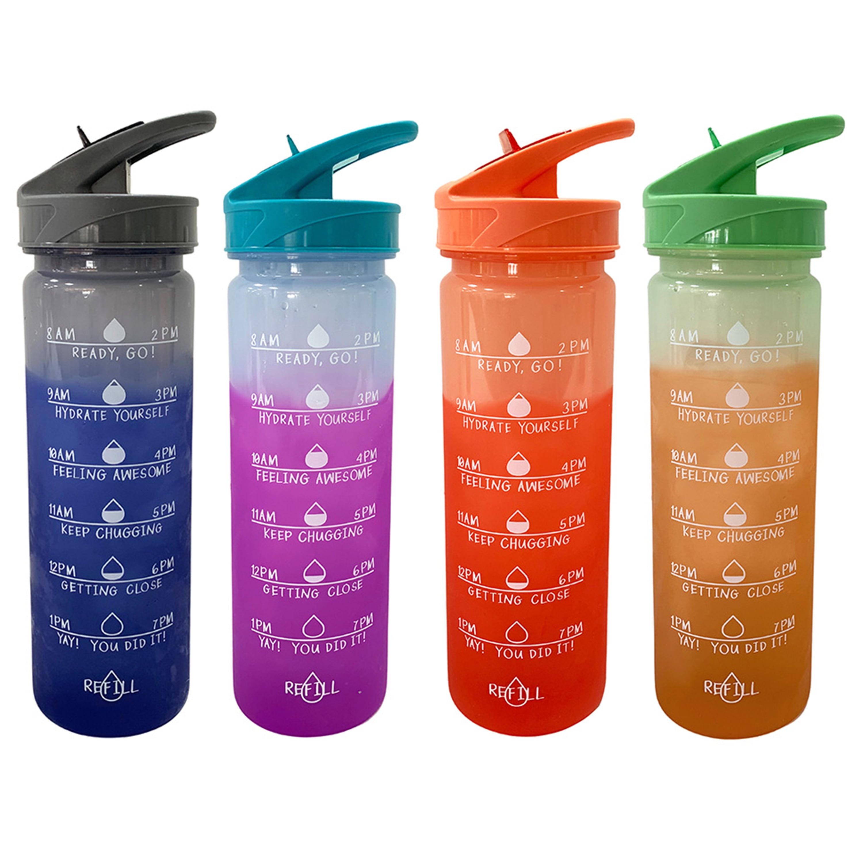 Mainstays 24 oz Multi-color Solid Print Plastic Water Bottles with Flip-Top  and Straw Lid (4 Pieces)