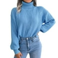thumbnail image 3 of Vedolay Women's Turtleneck Sweater 2023 Long Sleeve Knitted Sweater Jumper Blue,L, 3 of 5